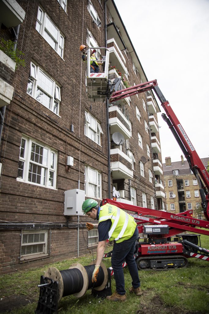 engineers working london fibre mewp